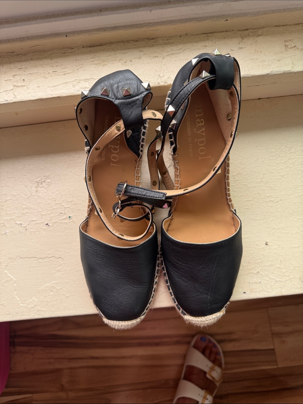 Maypol Black Studded Espadrille Wedge Sandals